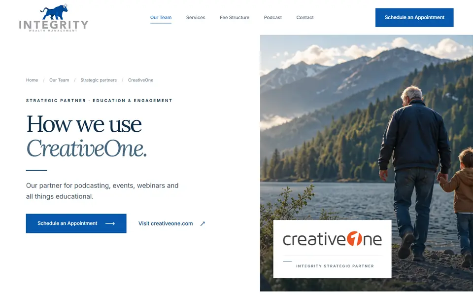 CreativeOne on your new site, first screen