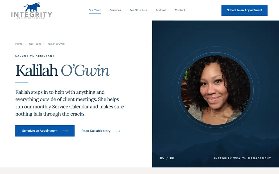 Kalilah O’Gwin on your new site, first screen