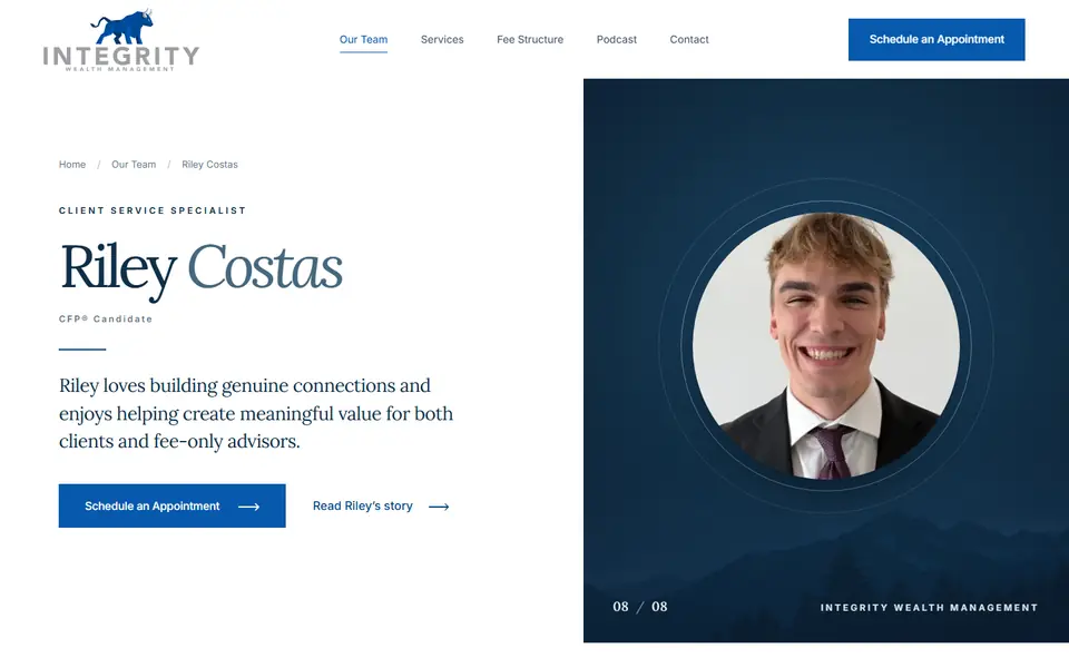 Riley Costas on your new site, first screen