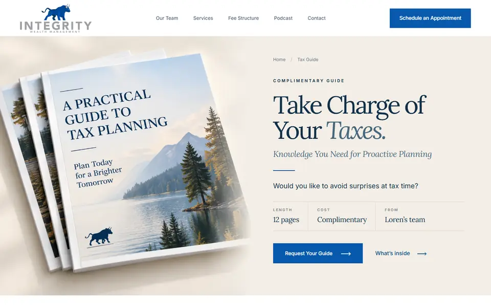Tax guide request on your new site, first screen