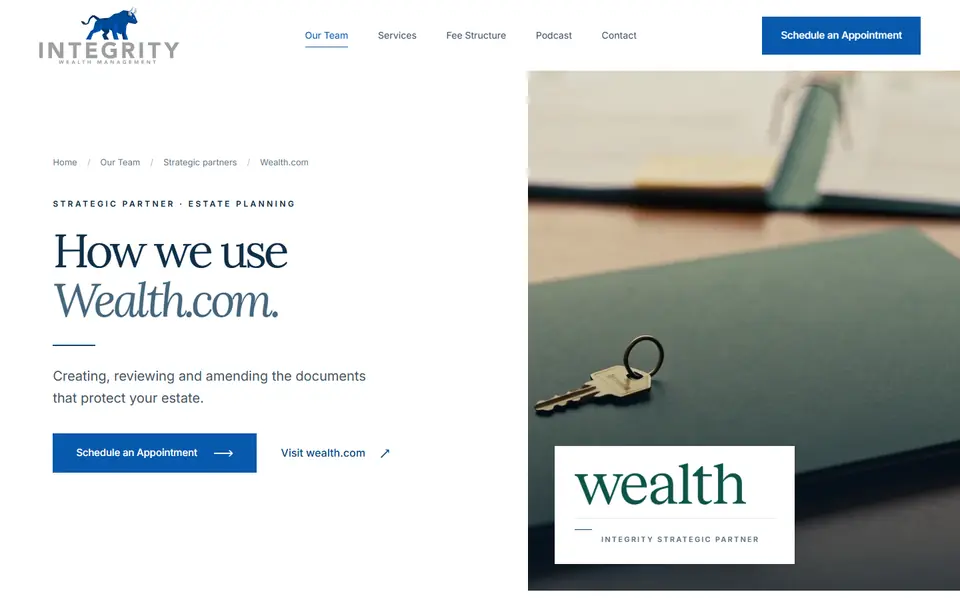 Wealth.com on your new site, first screen