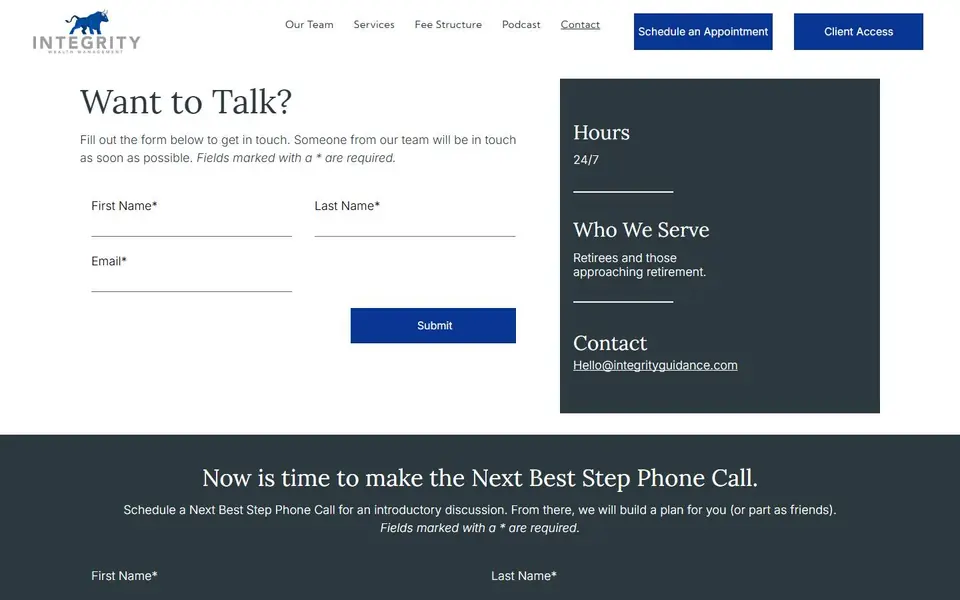 Contact on your current site, first screen