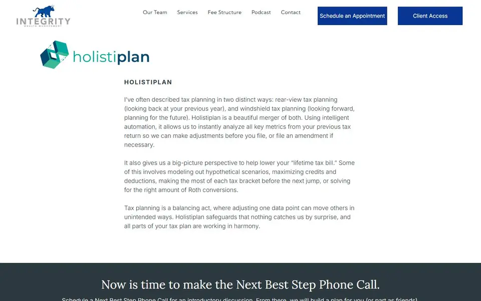 Holistiplan on your current site, first screen
