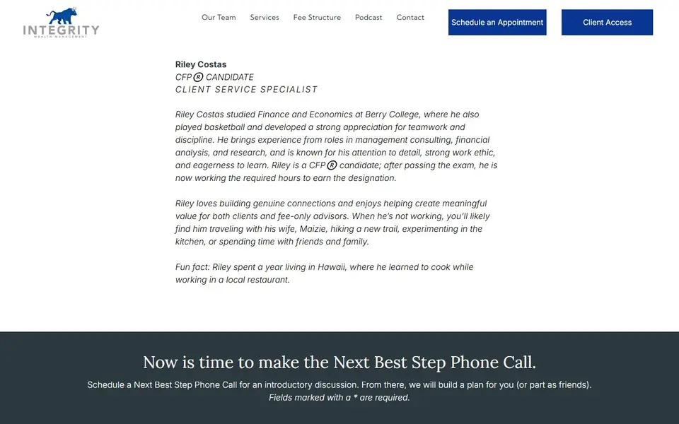 Riley Costas on your current site, first screen