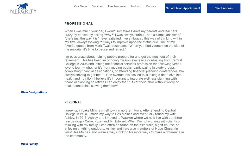 Loren’s biography on your current site, first screen