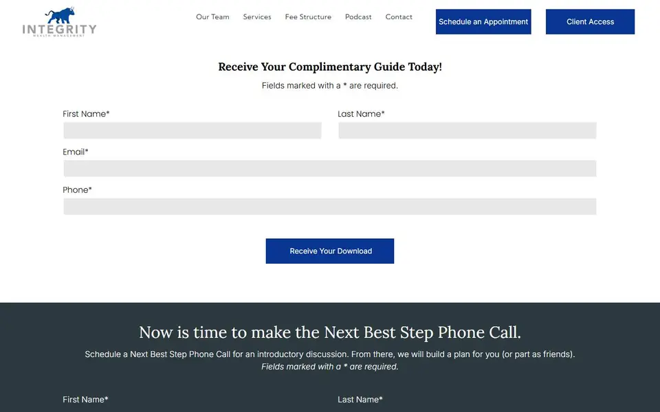 Tax guide request on your current site, first screen