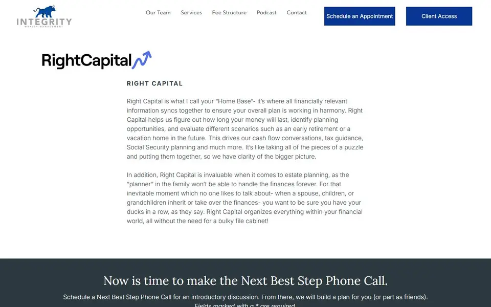 Right Capital on your current site, first screen